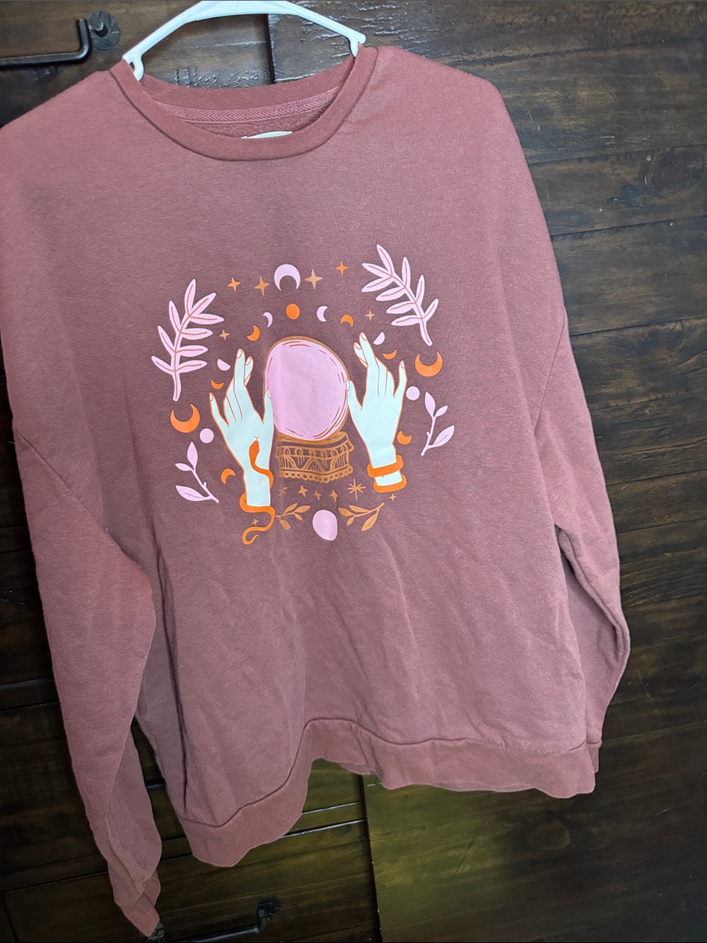 EARTHBOUND Dusty Rose Crewneck with Crystal Ball Illustration